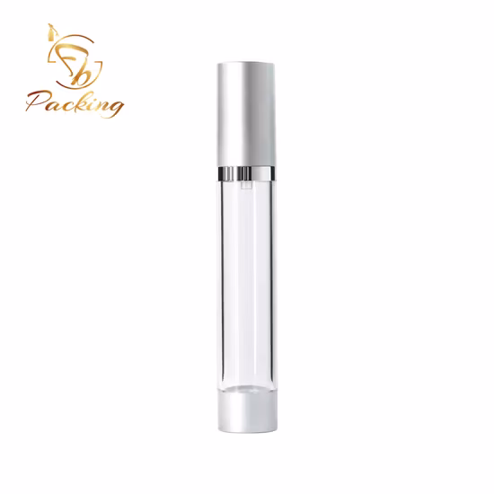 Высокая прозрачность материала: 5 мл, 10 мл, 15 мл, 20 мл, 30 мл, безвоздушная бутылка с насосом и крышкой из алюминиевого материала.